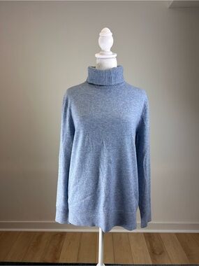 Lands’ End 100% Cashmere Blue Cowl Neck Tunic Sweater L 14-16